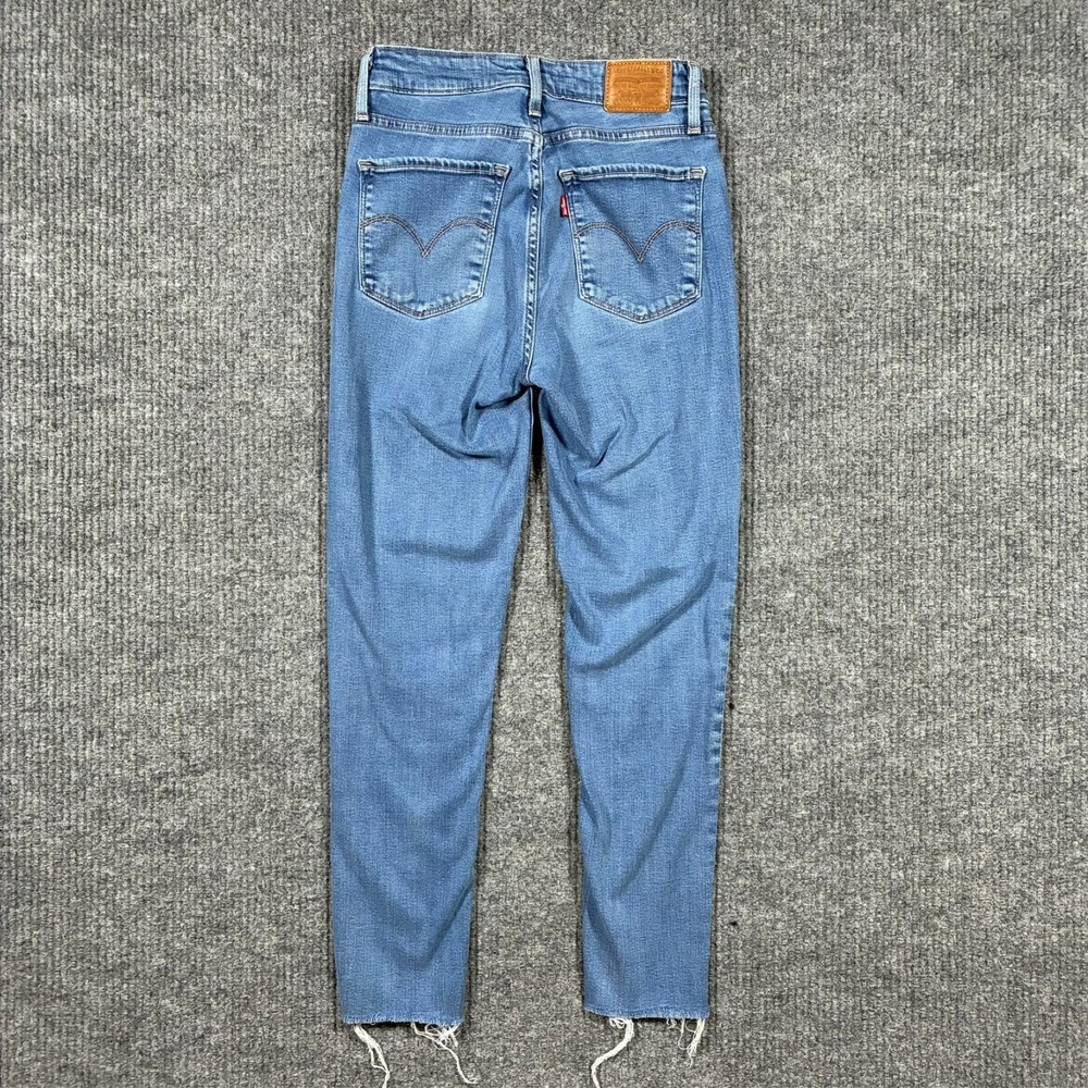 Levis 721 High Rise Skinny Jeans Womens Size 25 Blue Denim Raw Hem Casual - Picture 2 of 13